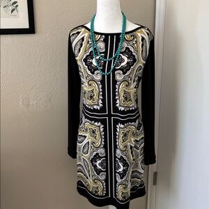 Copy Banana Republic Elegant Black and Gold Patterned Dress size M